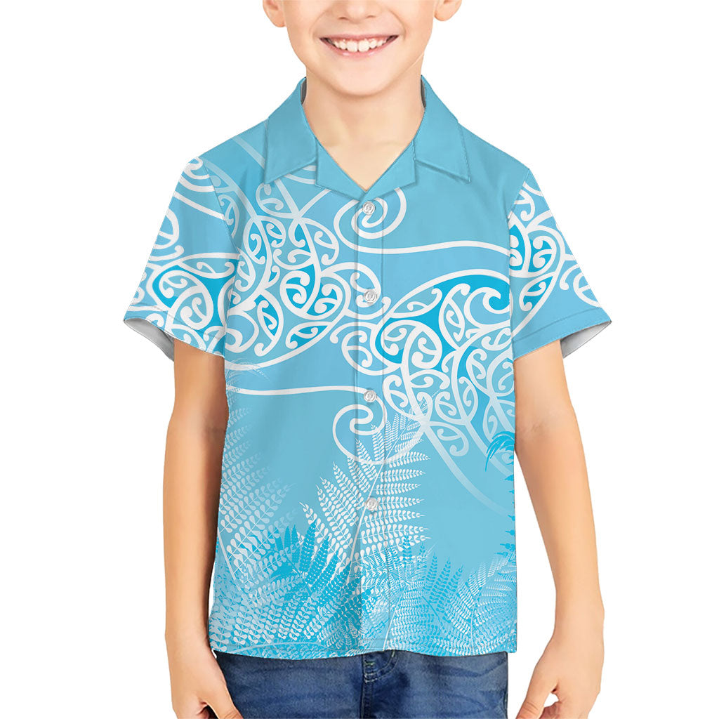 Aotearoa Maori Koru Curves Family Matching Puletasi and Hawaiian Shirt Silver Ferns - Turquoise