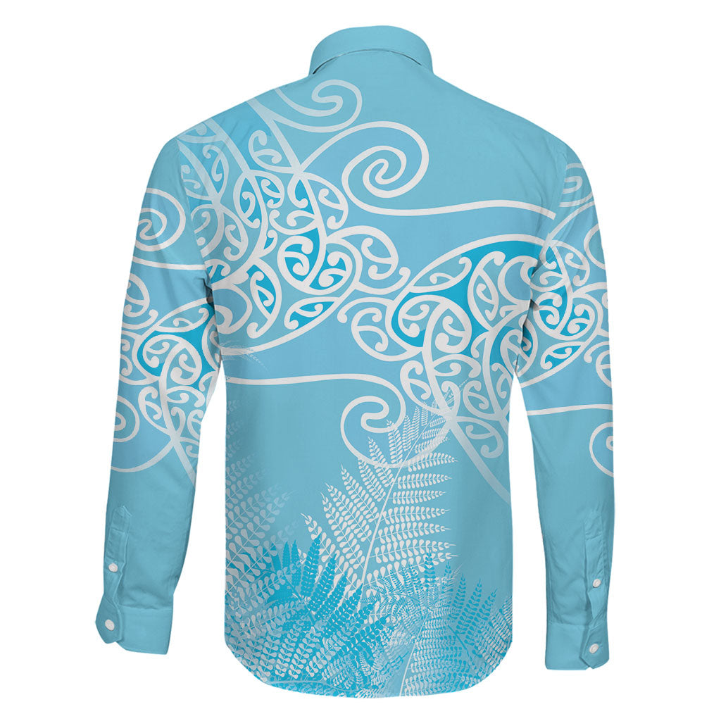 Aotearoa Maori Koru Curves Family Matching Summer Maxi Dress and Hawaiian Shirt Silver Ferns - Turquoise LT7 - Polynesian Pride