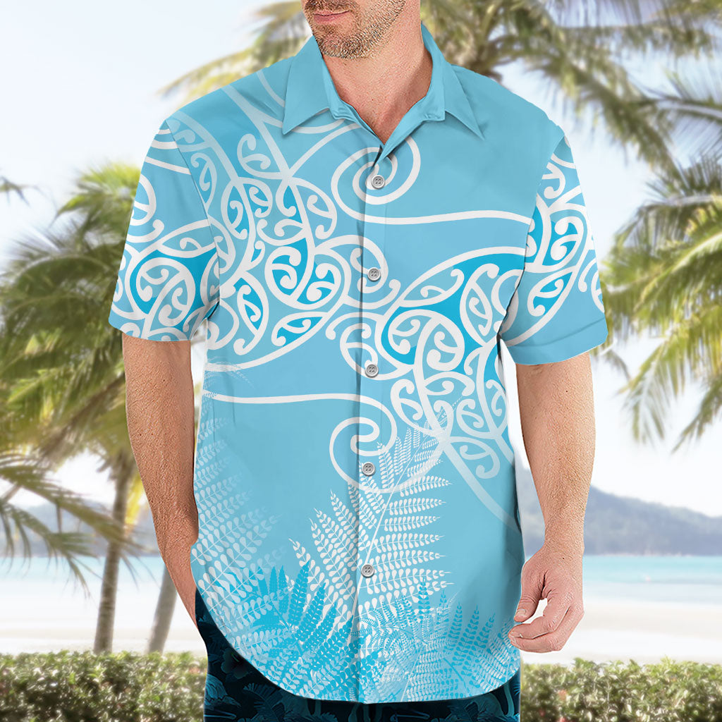 Aotearoa Maori Koru Curves Hawaiian Shirt Silver Ferns - Turquoise