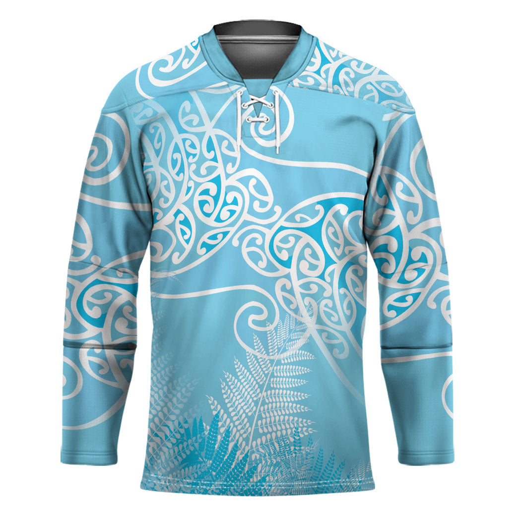 Aotearoa Maori Koru Curves Hockey Jersey Silver Ferns - Turquoise