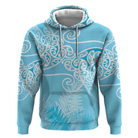 Aotearoa Maori Koru Curves Hoodie Silver Ferns - Turquoise