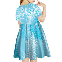 Aotearoa Maori Koru Curves Kid Short Sleeve Dress Silver Ferns - Turquoise