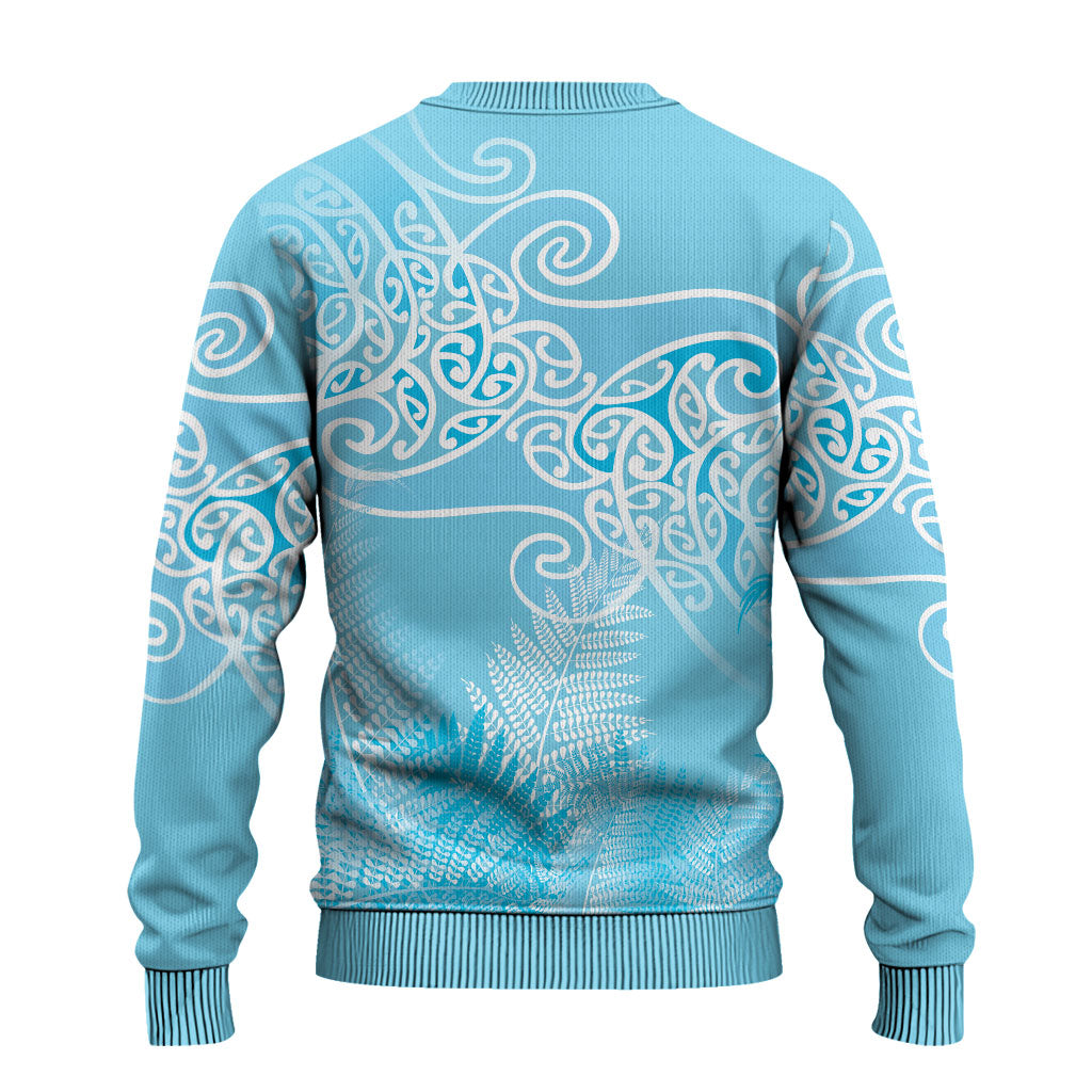 Aotearoa Maori Koru Curves Ugly Christmas Sweater Silver Ferns - Turquoise LT7 - Polynesian Pride