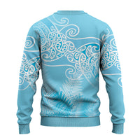 Aotearoa Maori Koru Curves Ugly Christmas Sweater Silver Ferns - Turquoise LT7 - Polynesian Pride