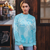 Aotearoa Maori Koru Curves Ugly Christmas Sweater Silver Ferns - Turquoise LT7 - Polynesian Pride
