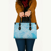 Aotearoa Maori Koru Curves Leather Bag Silver Ferns - Turquoise