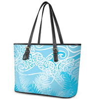 Aotearoa Maori Koru Curves Leather Tote Bag Silver Ferns - Turquoise