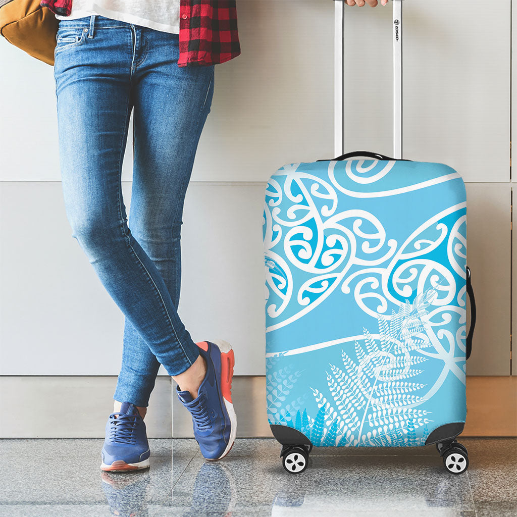 Aotearoa Maori Koru Curves Luggage Cover Silver Ferns - Turquoise