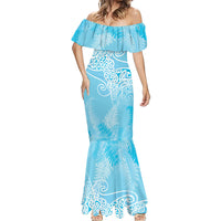 Aotearoa Maori Koru Curves Mermaid Dress Silver Ferns - Turquoise
