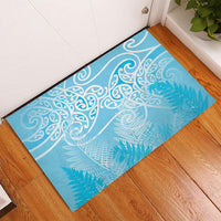 Aotearoa Maori Koru Curves Rubber Doormat Silver Ferns - Turquoise