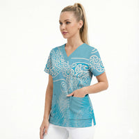Aotearoa Maori Koru Curves Scrub Top Silver Ferns - Turquoise