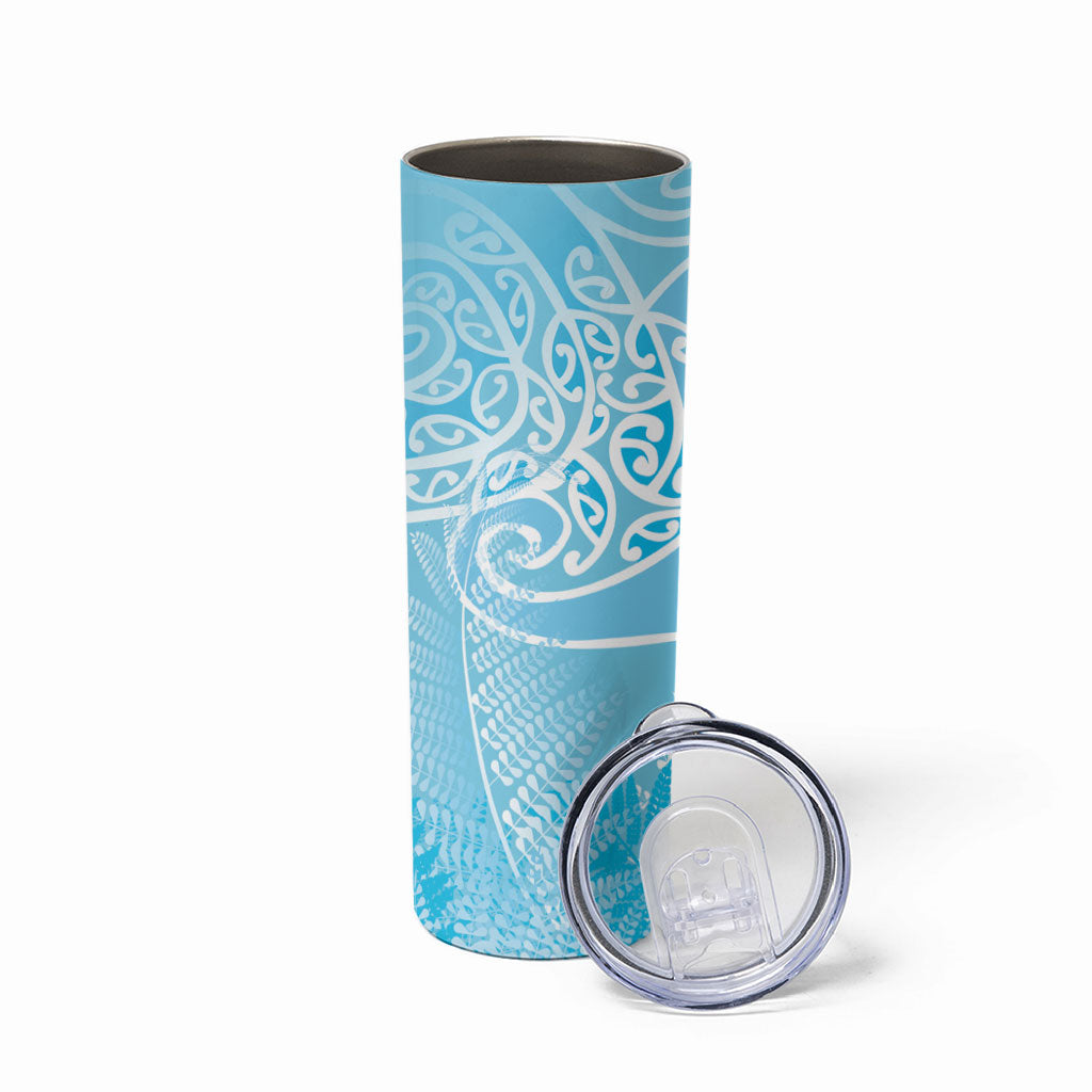 Aotearoa Maori Koru Curves Skinny Tumbler Silver Ferns - Turquoise