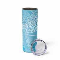 Aotearoa Maori Koru Curves Skinny Tumbler Silver Ferns - Turquoise
