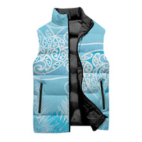 Aotearoa Maori Koru Curves Sleeveless Puffer Jacket Silver Ferns - Turquoise