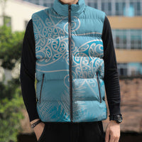 Aotearoa Maori Koru Curves Sleeveless Puffer Jacket Silver Ferns - Turquoise