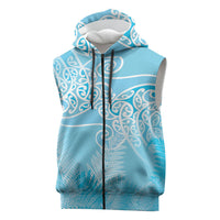 Aotearoa Maori Koru Curves Sleeveless Zip Hoodie Silver Ferns - Turquoise