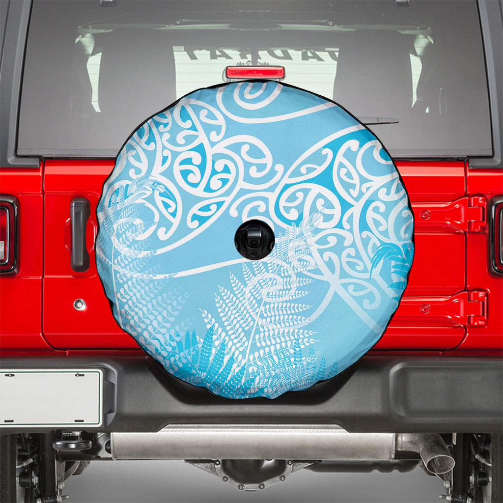 Aotearoa Maori Koru Curves Spare Tire Cover Silver Ferns - Turquoise