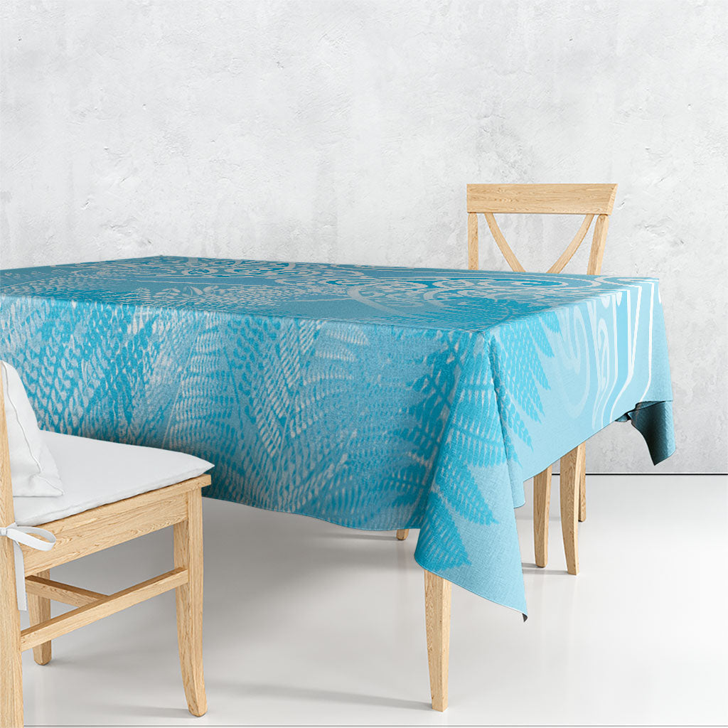 Aotearoa Maori Koru Curves Tablecloth Silver Ferns - Turquoise