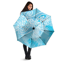 Aotearoa Maori Koru Curves Umbrella Silver Ferns - Turquoise