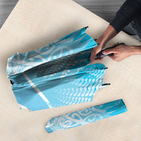 Aotearoa Maori Koru Curves Umbrella Silver Ferns - Turquoise