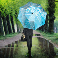 Aotearoa Maori Koru Curves Umbrella Silver Ferns - Turquoise