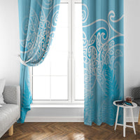 Aotearoa Maori Koru Curves Window Curtain Silver Ferns - Turquoise