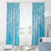 Aotearoa Maori Koru Curves Window Curtain Silver Ferns - Turquoise