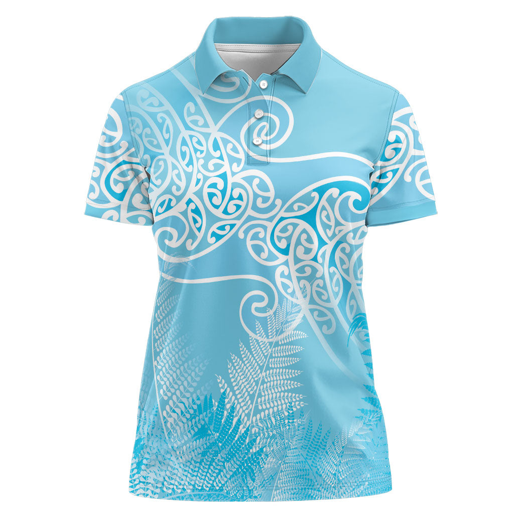 Aotearoa Maori Koru Curves Women Polo Shirt Silver Ferns - Turquoise