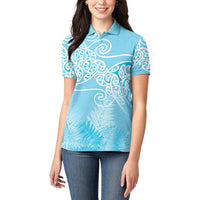 Aotearoa Maori Koru Curves Women Polo Shirt Silver Ferns - Turquoise