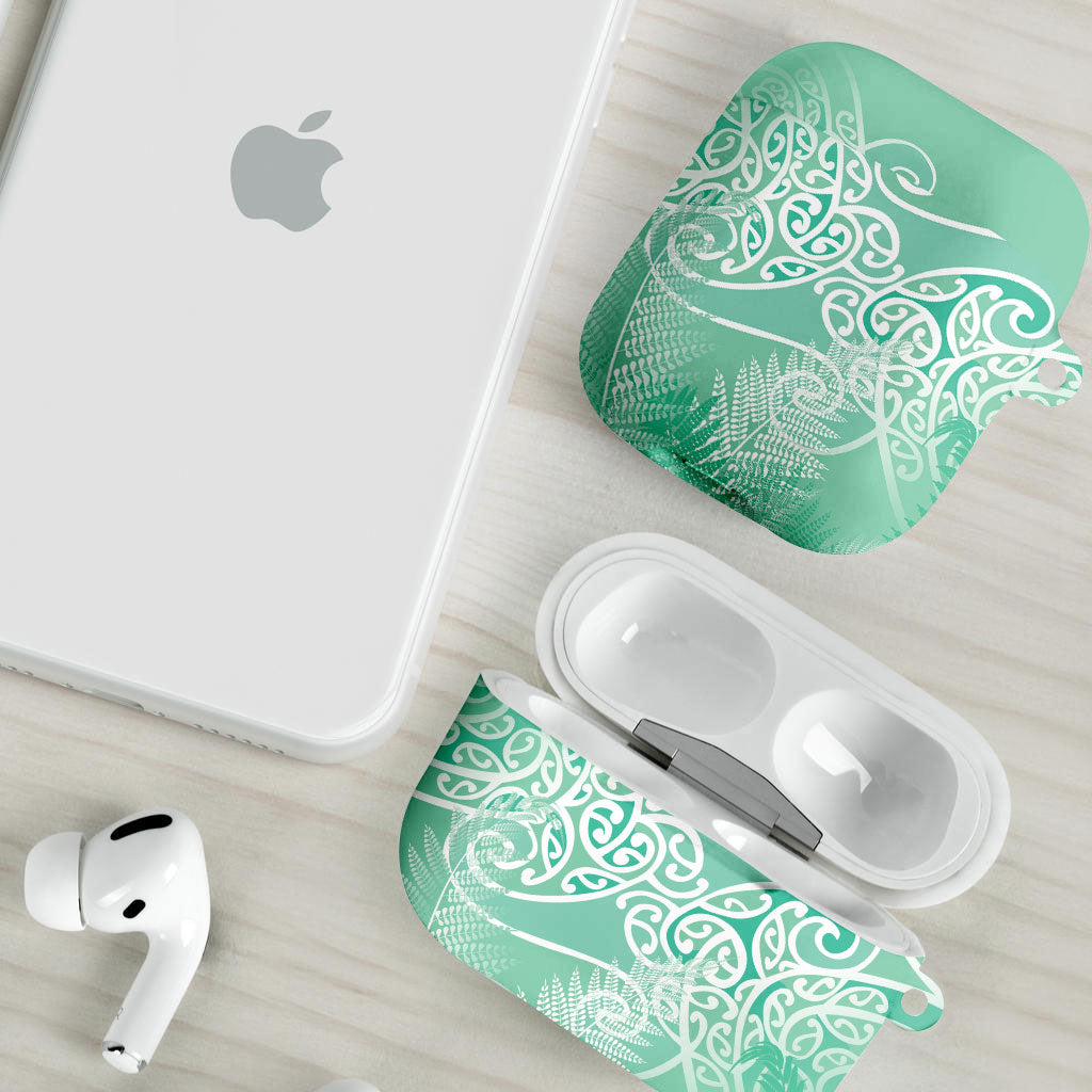 Aotearoa Maori Koru Curves AirPods Case Silver Ferns - Mint