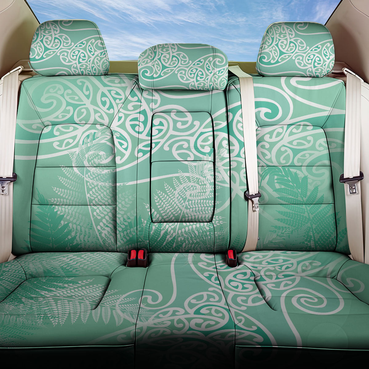 Aotearoa Maori Koru Curves Back Car Seat Cover Silver Ferns - Mint