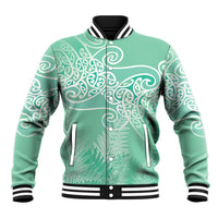 Aotearoa Maori Koru Curves Baseball Jacket Silver Ferns - Mint