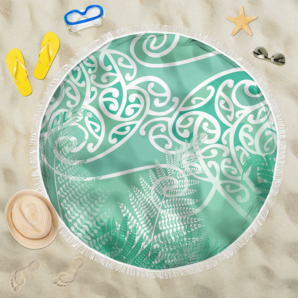Aotearoa Maori Koru Curves Beach Blanket Silver Ferns - Mint