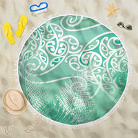 Aotearoa Maori Koru Curves Beach Blanket Silver Ferns - Mint