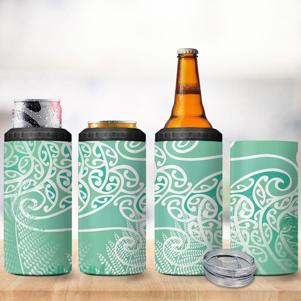 Aotearoa Maori Koru Curves 4 in 1 Can Cooler Tumbler Silver Ferns - Mint