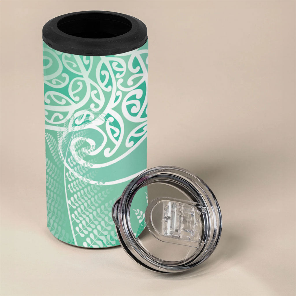 Aotearoa Maori Koru Curves 4 in 1 Can Cooler Tumbler Silver Ferns - Mint