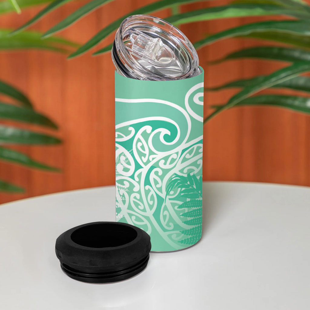 Aotearoa Maori Koru Curves 4 in 1 Can Cooler Tumbler Silver Ferns - Mint