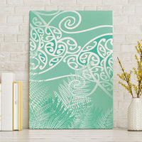 Aotearoa Maori Koru Curves Canvas Wall Art Silver Ferns - Mint