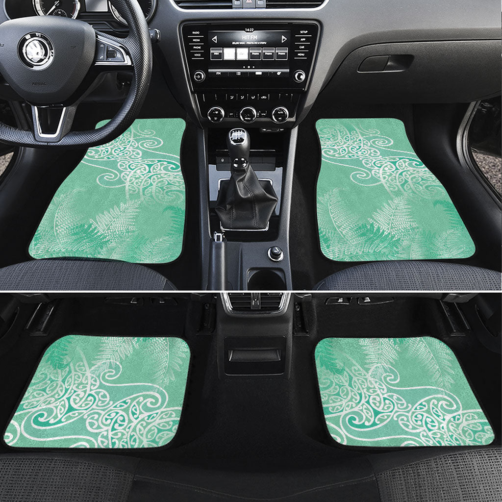 Aotearoa Maori Koru Curves Car Mats Silver Ferns - Mint LT7 Set 4pcs Mint Green - Polynesian Pride