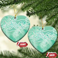 Aotearoa Maori Koru Curves Ceramic Ornament Silver Ferns - Mint