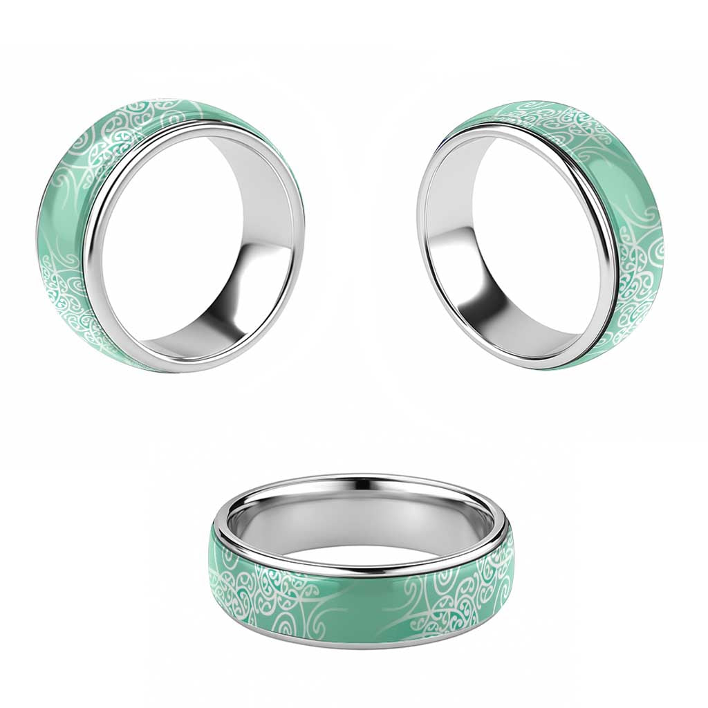 Aotearoa Maori Koru Curves Classic Ring Silver Ferns - Mint