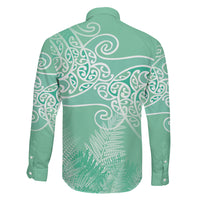 Aotearoa Maori Koru Curves Family Matching Off Shoulder Maxi Dress and Hawaiian Shirt Silver Ferns - Mint LT7 - Polynesian Pride