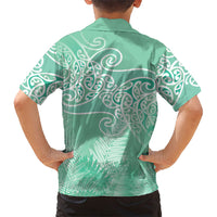 Aotearoa Maori Koru Curves Family Matching Short Sleeve Bodycon Dress and Hawaiian Shirt Silver Ferns - Mint LT7 - Polynesian Pride