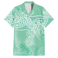 Aotearoa Maori Koru Curves Family Matching Short Sleeve Bodycon Dress and Hawaiian Shirt Silver Ferns - Mint LT7 Dad's Shirt - Short Sleeve Mint Green - Polynesian Pride
