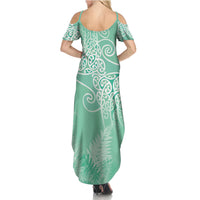 Aotearoa Maori Koru Curves Family Matching Summer Maxi Dress and Hawaiian Shirt Silver Ferns - Mint LT7 - Polynesian Pride