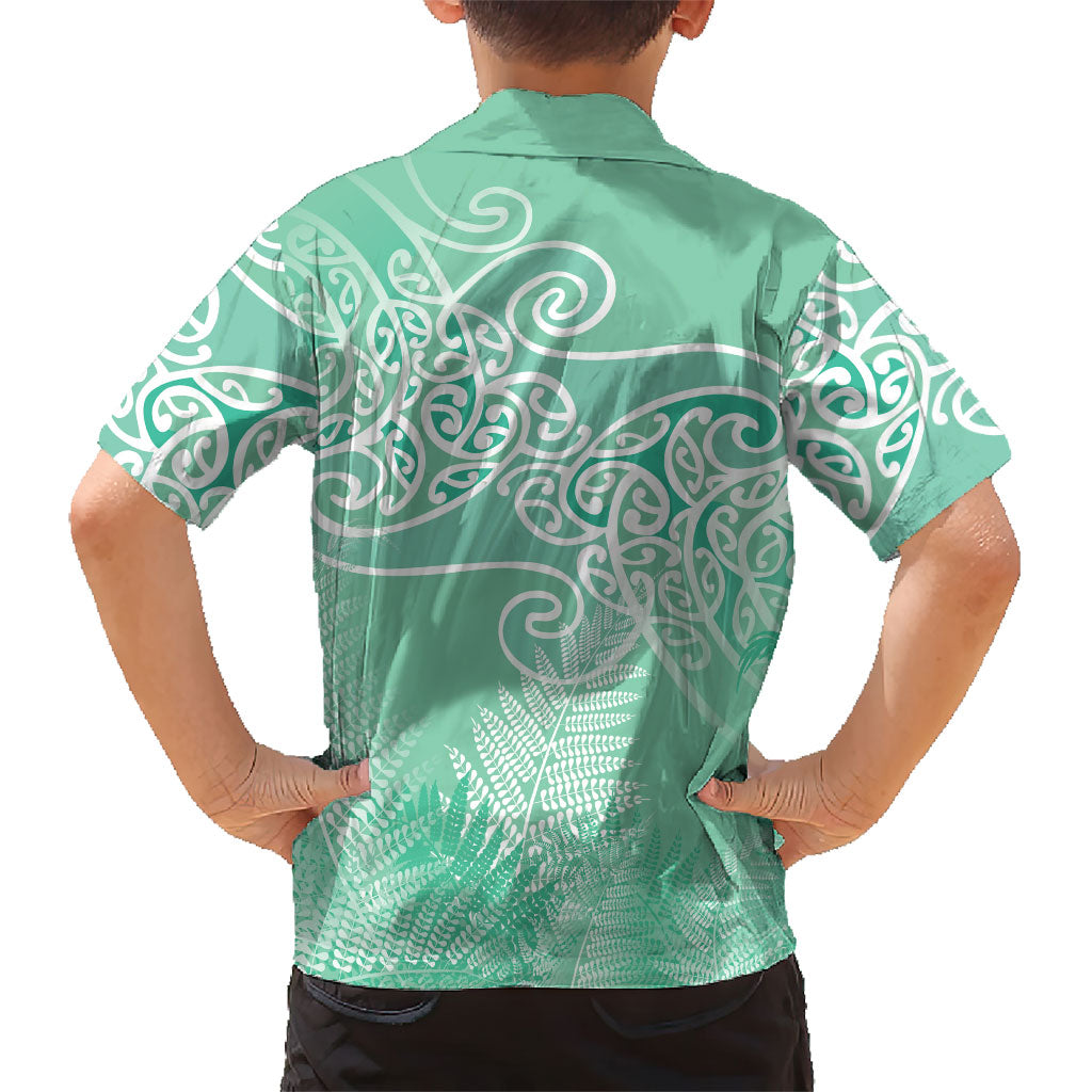 Aotearoa Maori Koru Curves Family Matching Tank Maxi Dress and Hawaiian Shirt Silver Ferns - Mint LT7 - Polynesian Pride