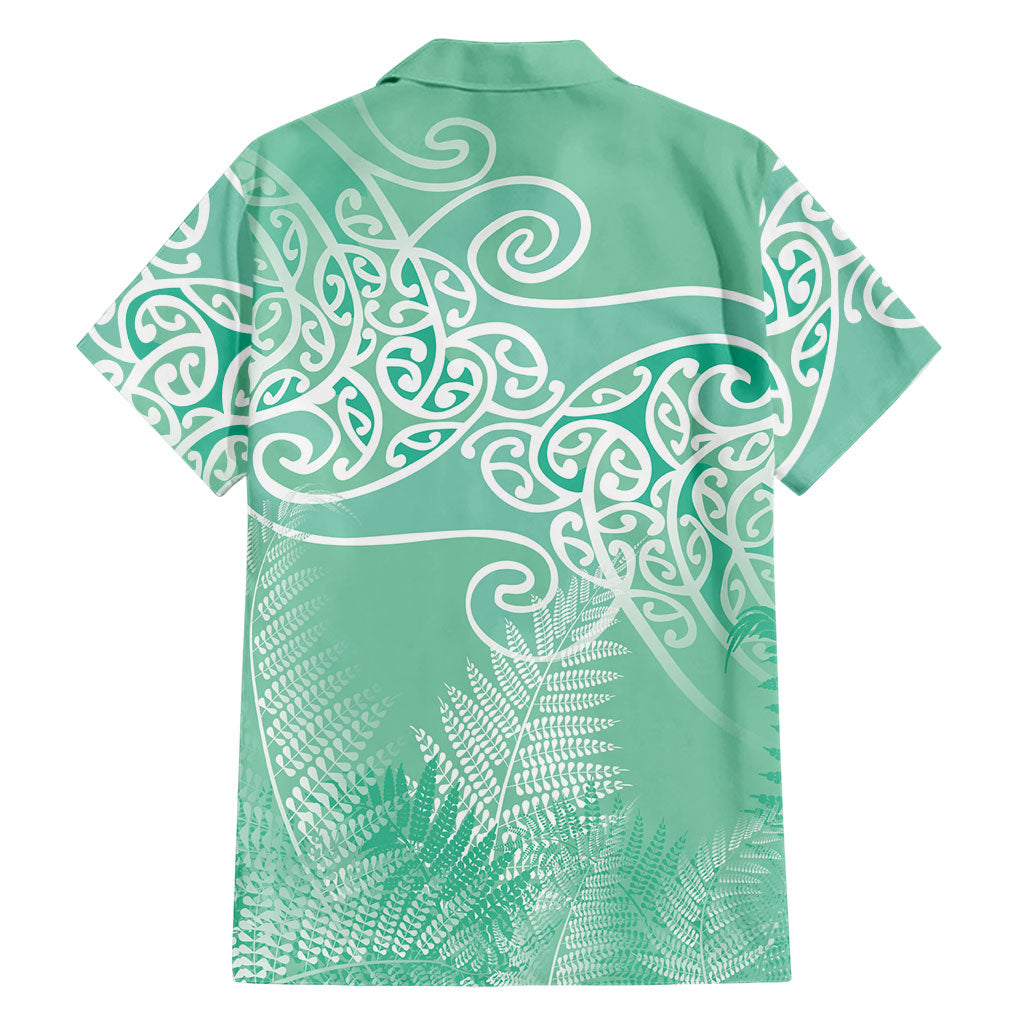 Aotearoa Maori Koru Curves Family Matching Tank Maxi Dress and Hawaiian Shirt Silver Ferns - Mint LT7 - Polynesian Pride