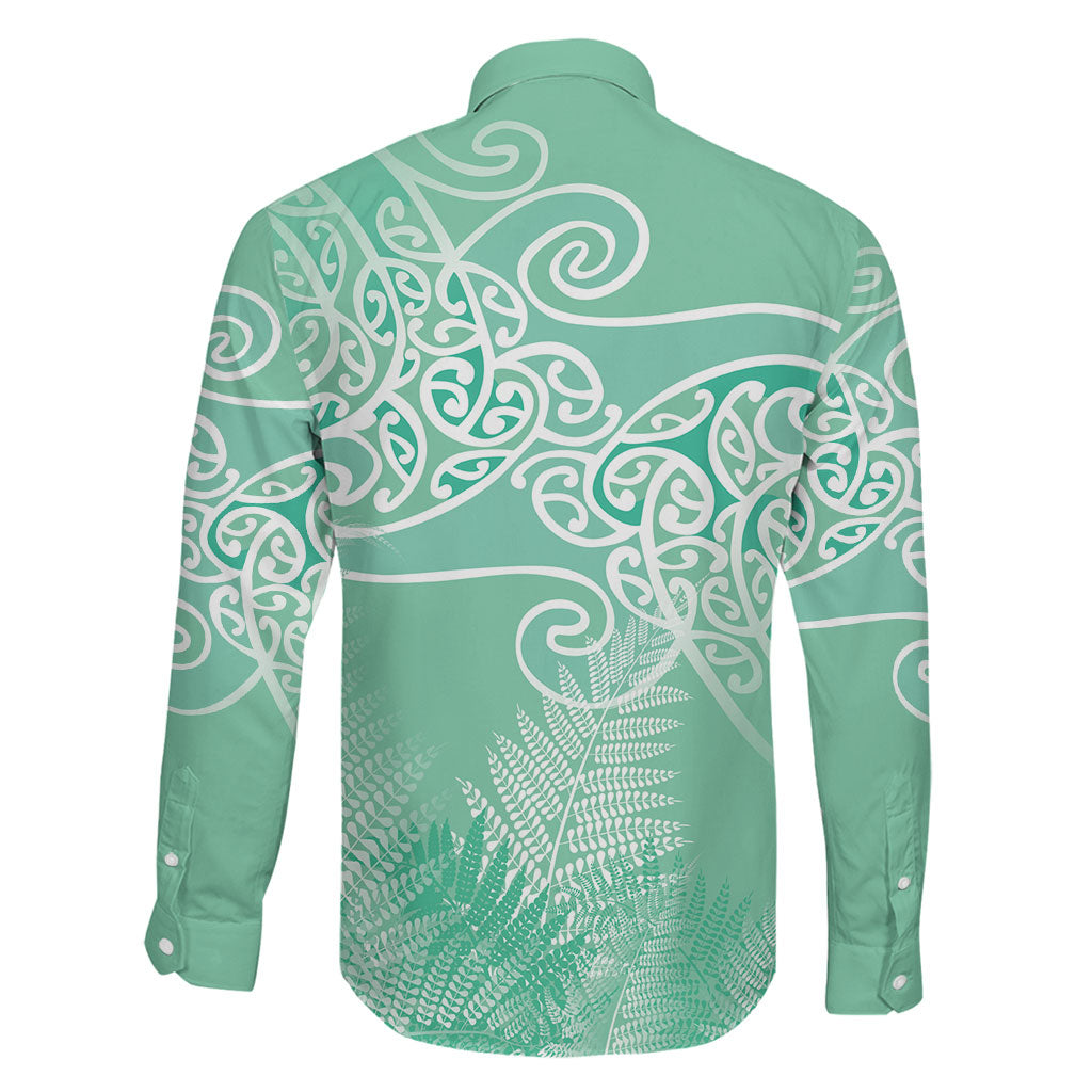 Aotearoa Maori Koru Curves Family Matching Tank Maxi Dress and Hawaiian Shirt Silver Ferns - Mint LT7 - Polynesian Pride