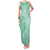 Aotearoa Maori Koru Curves Family Matching Tank Maxi Dress and Hawaiian Shirt Silver Ferns - Mint LT7 Mom's Dress Mint Green - Polynesian Pride