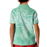 Aotearoa Maori Koru Curves Kid Polo Shirt Silver Ferns - Mint